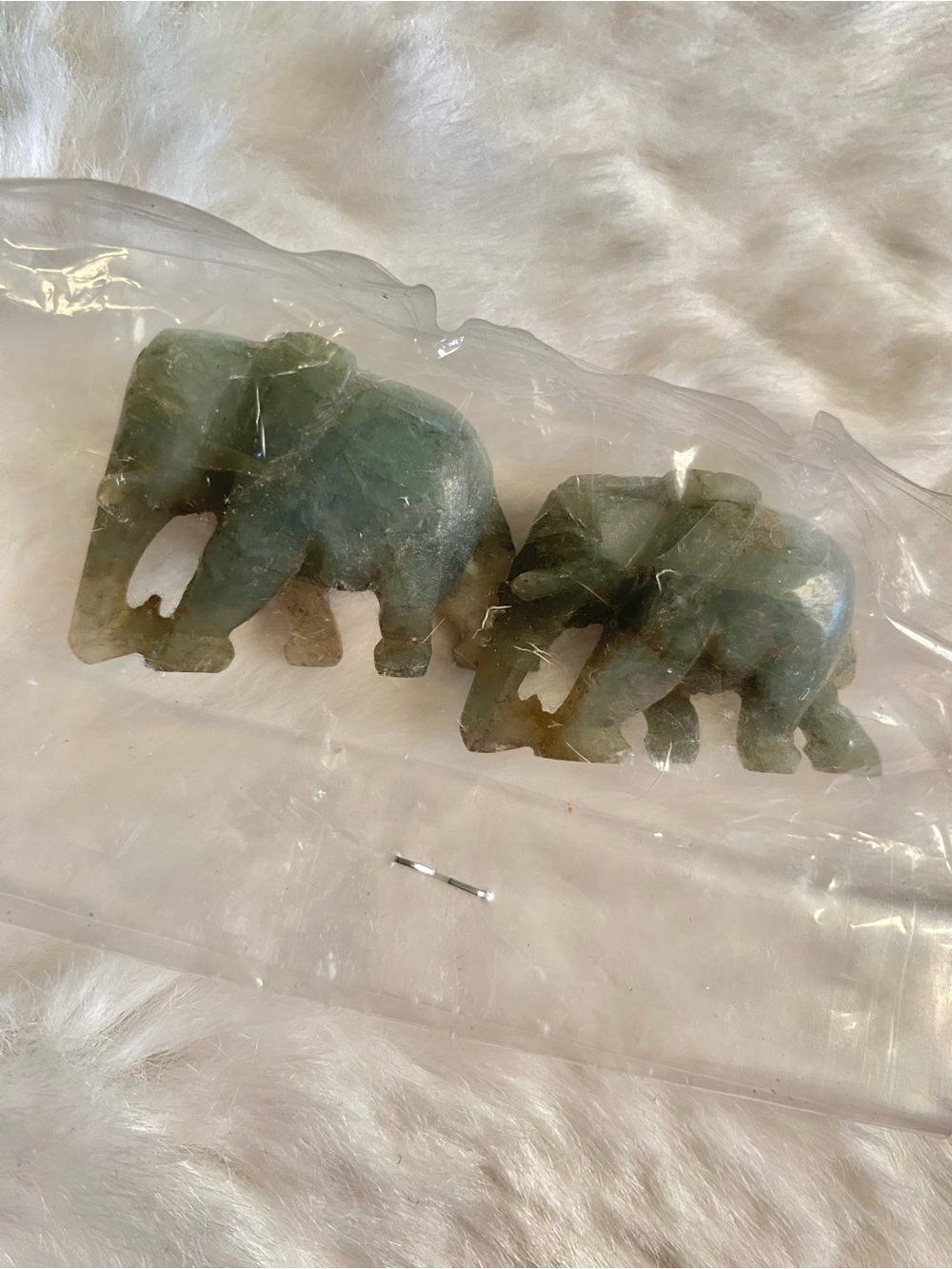 Carved Green Stone Elephant Pair